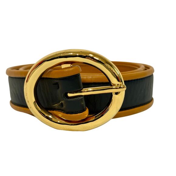DVF Leather Belt Black/Tan with Gold Buckle - “Milly” - Summer Dress Perfection! - Picture 3 of 8